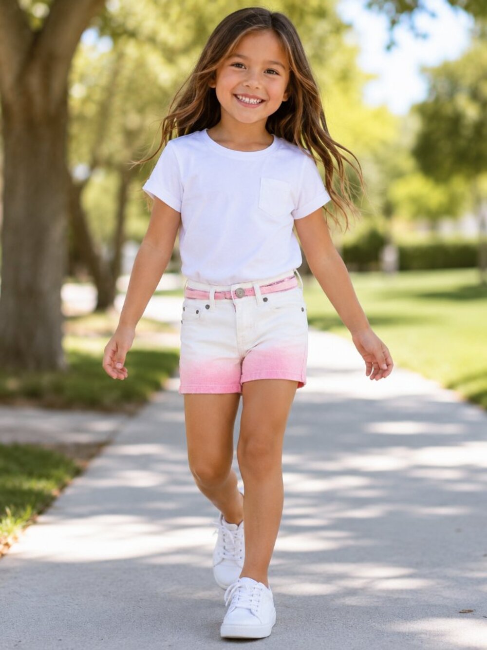 Rebelette Girls Pink Ombré Denim Shorts Size 5 White Pink Belt Summer Cute